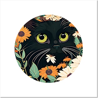 Floral Cat Botanical Plant Flower Cat Lover Posters and Art